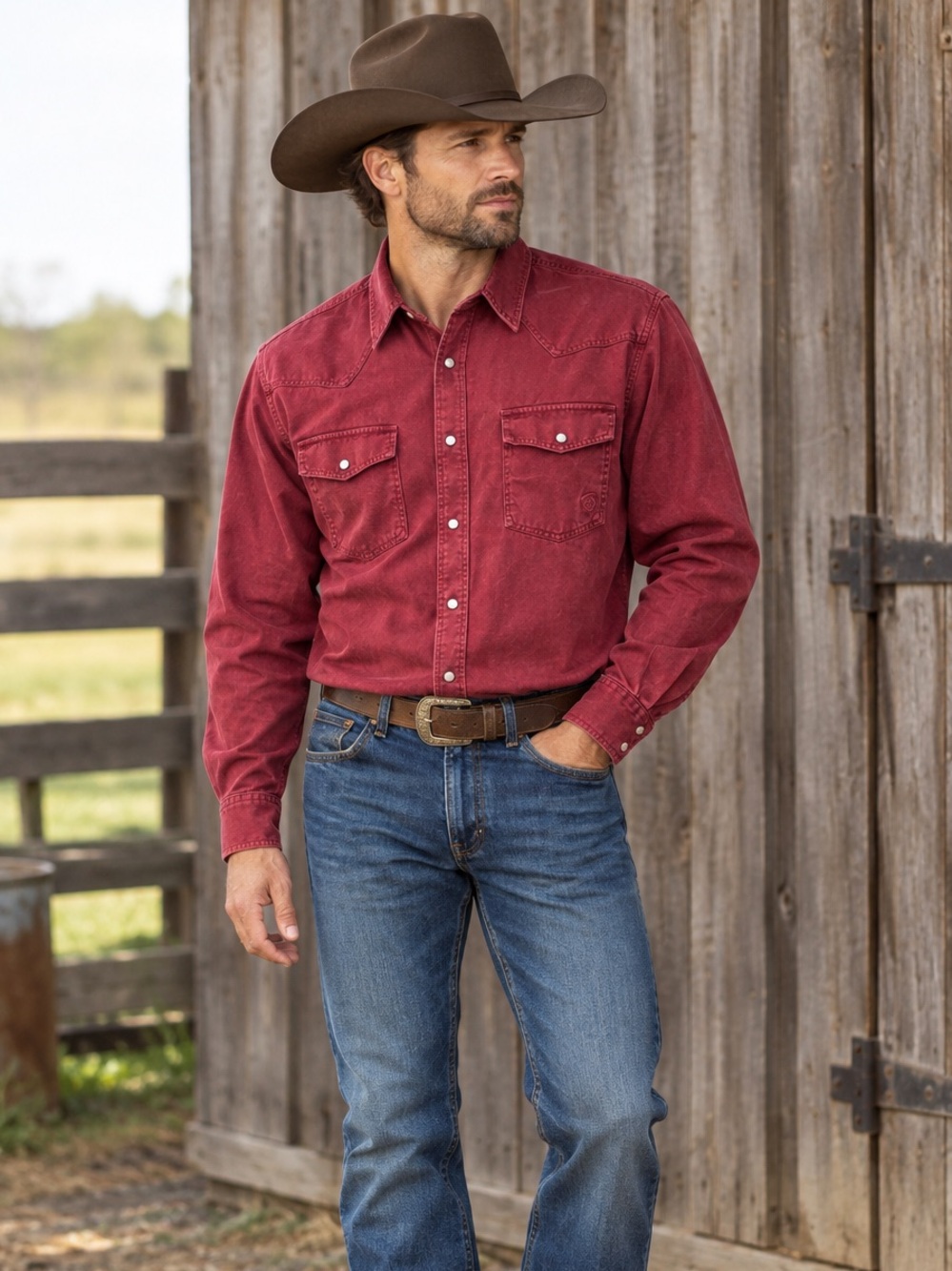 Ariat Men’s XL Tall Western Snap Front Shirt Burgundy Maroon Workwear cowboy